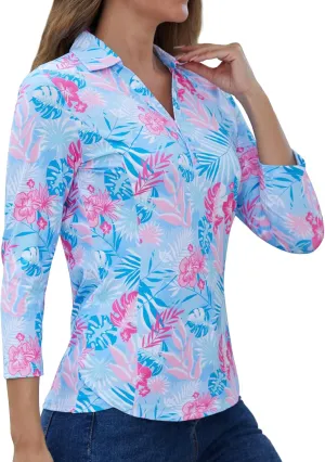 Women's Polo Shirt 3/4 Long Sleeve Golf Quick Dry T Shirts UPF 50  Athletic Casual Work Shirts Tops for Women