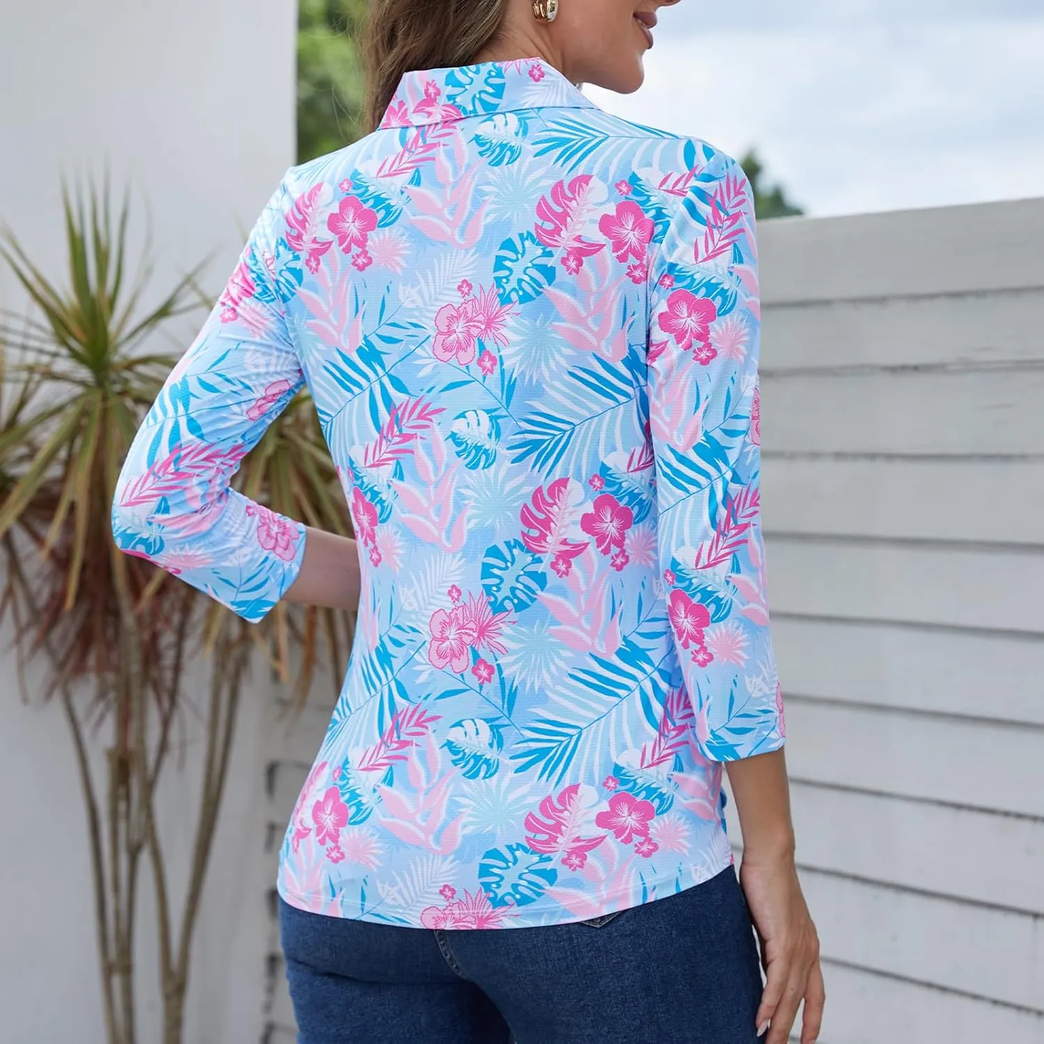 Women's Polo Shirt 3/4 Long Sleeve Golf Quick Dry T Shirts UPF 50  Athletic Casual Work Shirts Tops for Women