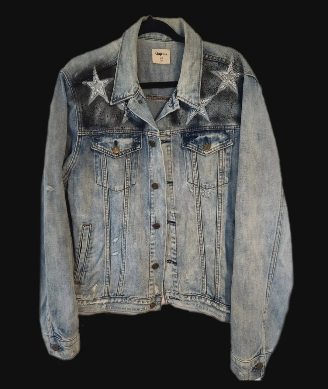 Womens reworked denim  rock n roll jacket with Bowie-