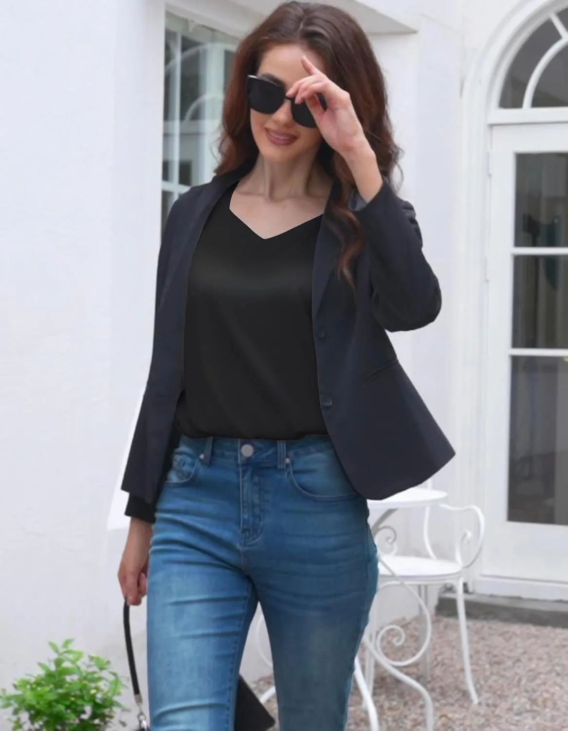 Women's Silk Satin Tank Tops V Neck Camisole Casual Cami Sleeveless Shirt Blouses Silky Basic Tanks