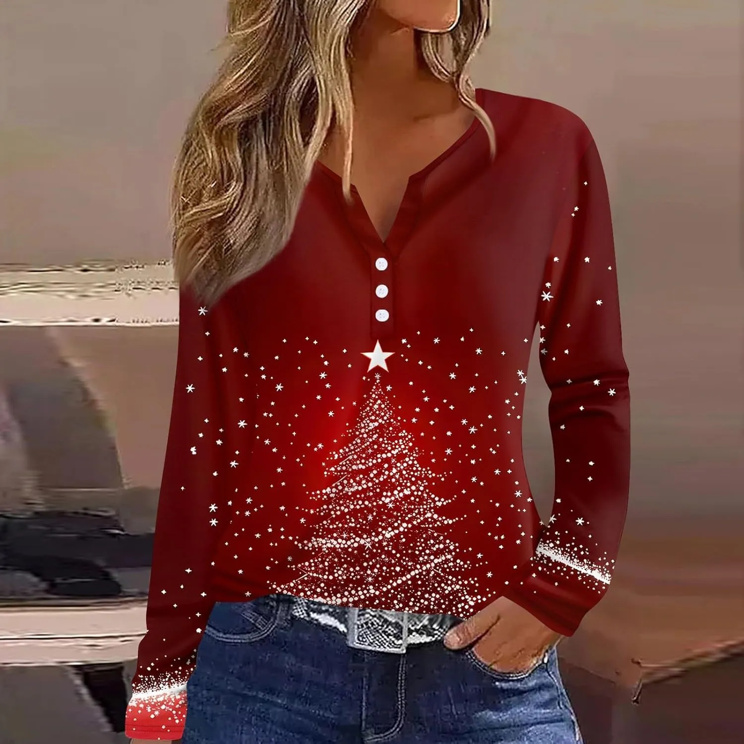 Womens Spring Long Sleeve Tops Button Down Henley V Neck Shirts Dressy Casual Fall Floral Blouses