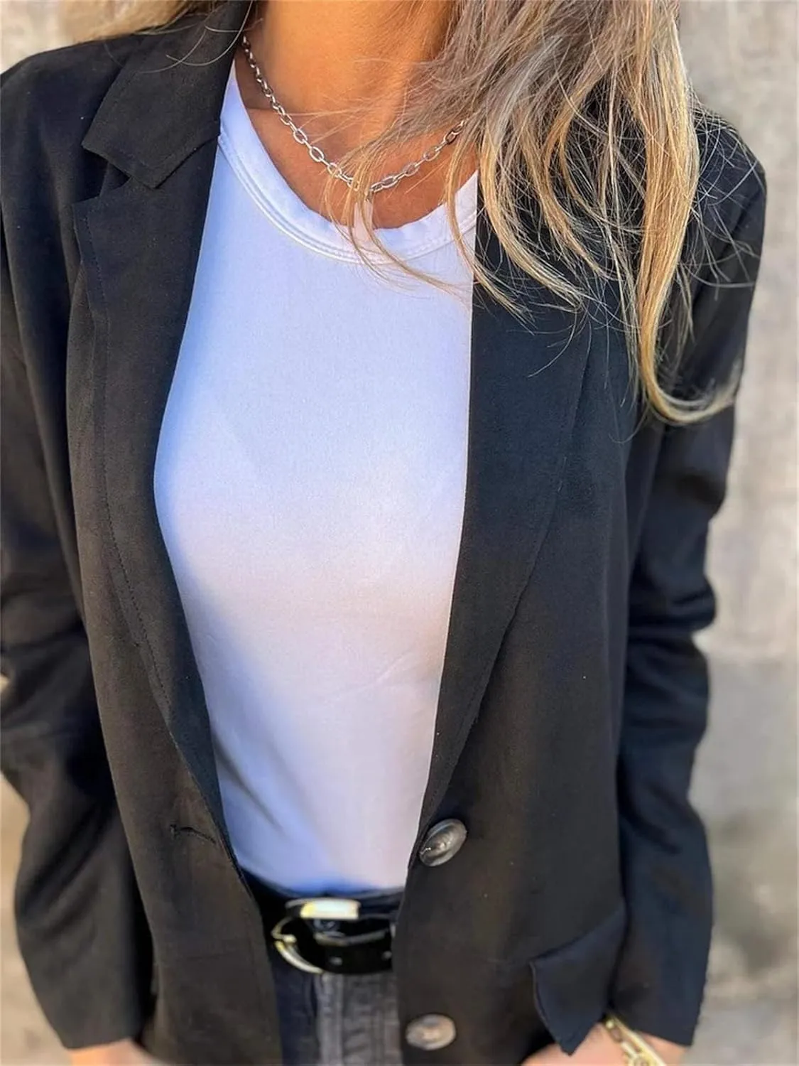 Womens Suede Blazer Button up Business Long Jackets Notched Lapel Faux Leather Trench Overcoats Pea Coats Winter Suit Outwear
