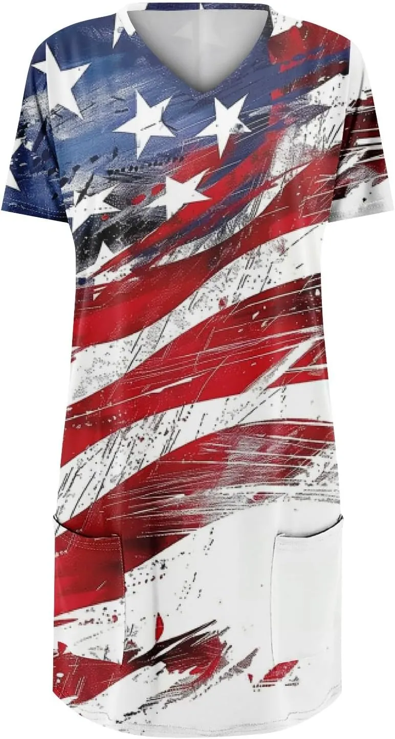 Womens Summer 2025 Casual Short Sleeve V Neck Shirts Loose Fit Oversized Tshirts Tunic Tops With Pockets