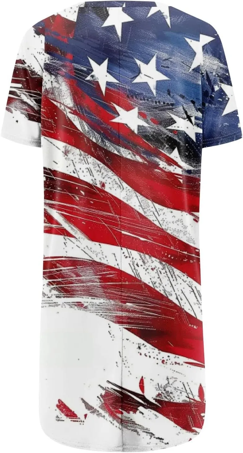 Womens Summer 2025 Casual Short Sleeve V Neck Shirts Loose Fit Oversized Tshirts Tunic Tops With Pockets