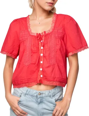 Womens Summer Beach Boho Lace Top Tie Front Shirts Short Sleeve Button Up Chiffon Cardigan Y2k Clothes