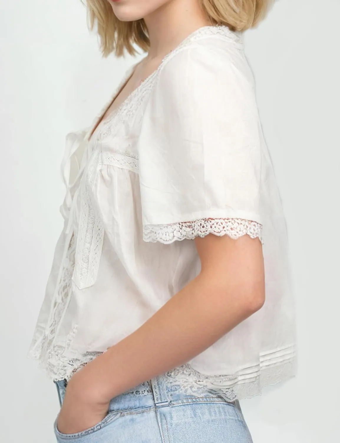 Womens Summer Beach Boho Lace Top Tie Front Shirts Short Sleeve Button Up Chiffon Cardigan Y2k Clothes