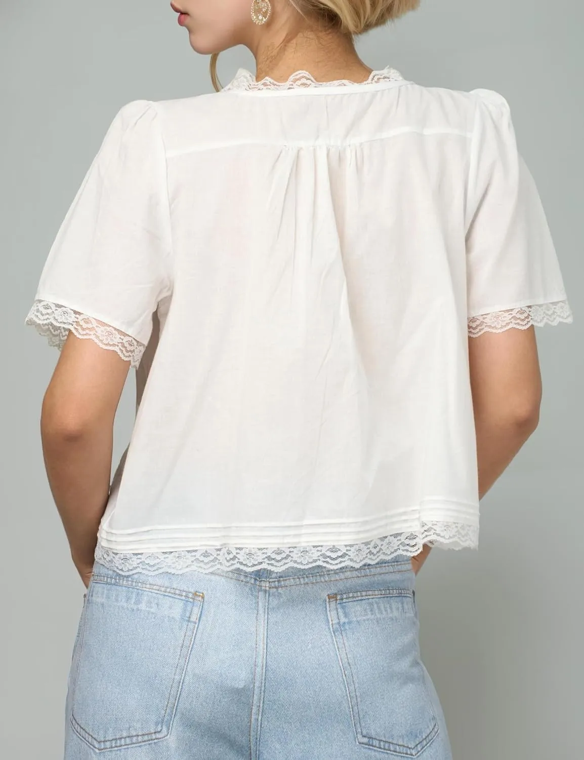 Womens Summer Beach Boho Lace Top Tie Front Shirts Short Sleeve Button Up Chiffon Cardigan Y2k Clothes