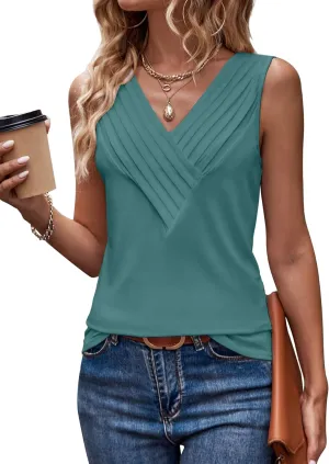 Womens Summer Tank Tops V Neck Sleeveless Loose Fit Summer Casual T-Shirts Blouses