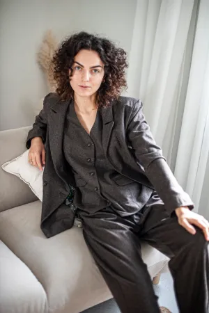 Women's three-piece tailored tweed wool pants suit