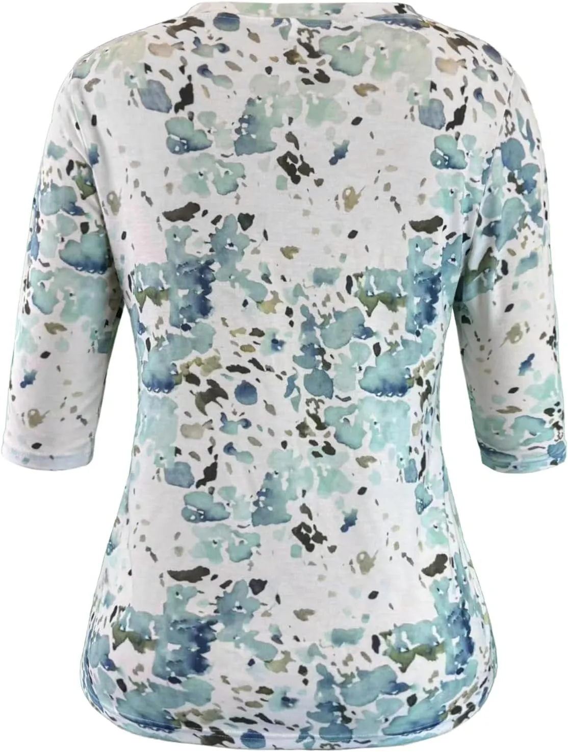 Womens Tops 3/4 Sleeve Shirts Crew Neck Loose Casual Blouses Floral Print Tshirts