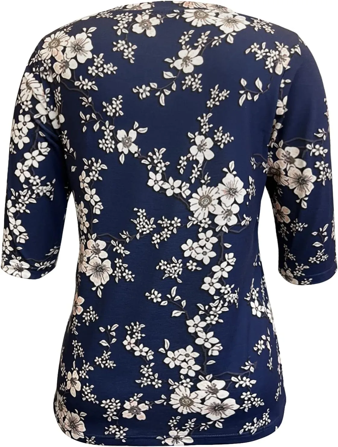 Womens Tops 3/4 Sleeve Shirts Crew Neck Loose Casual Blouses Floral Print Tshirts