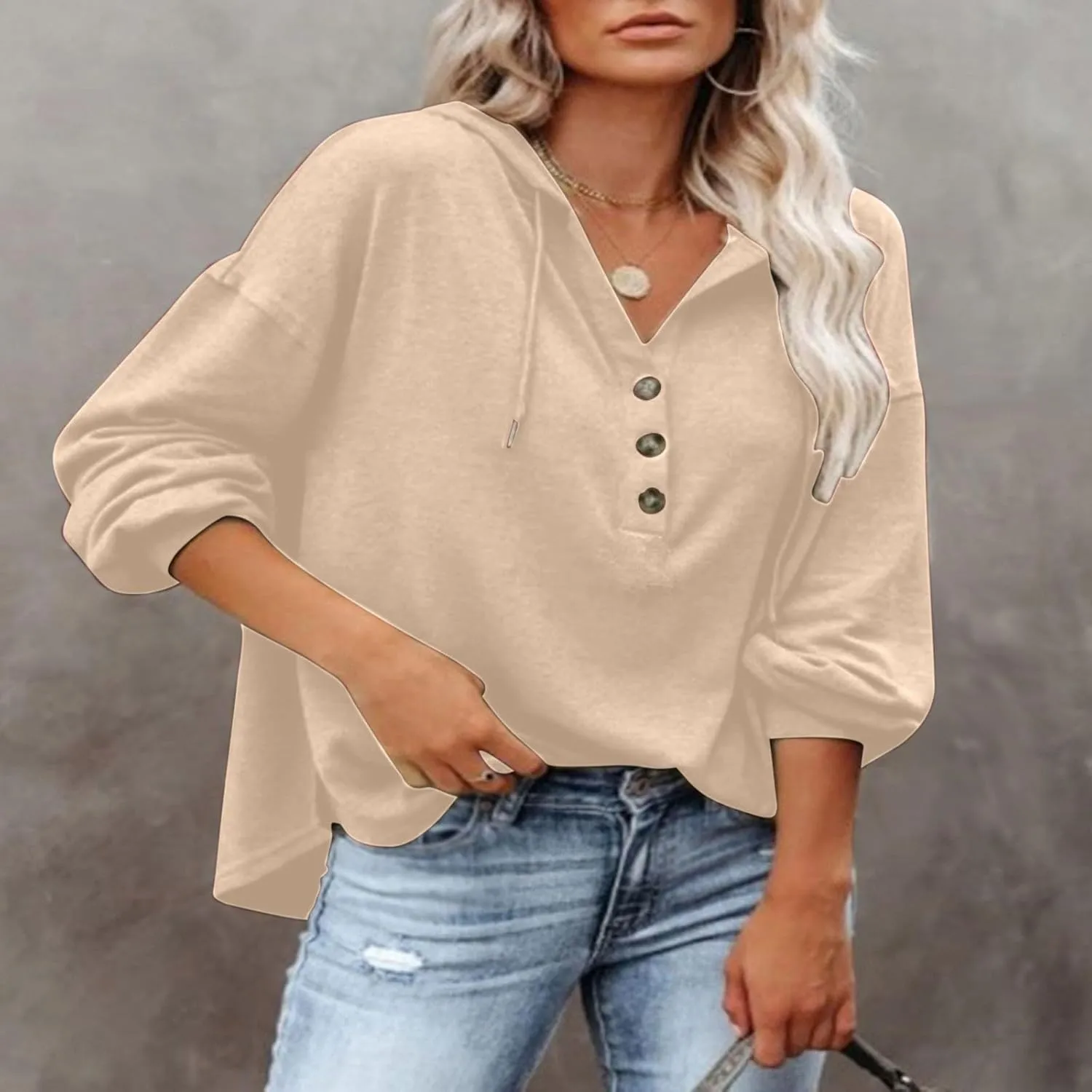 Womens Tops Hoodies Long Sleeve Botton Down Sweatshirt Oversized V Neck Shirts Spring Fall Going Out Workout Outfits