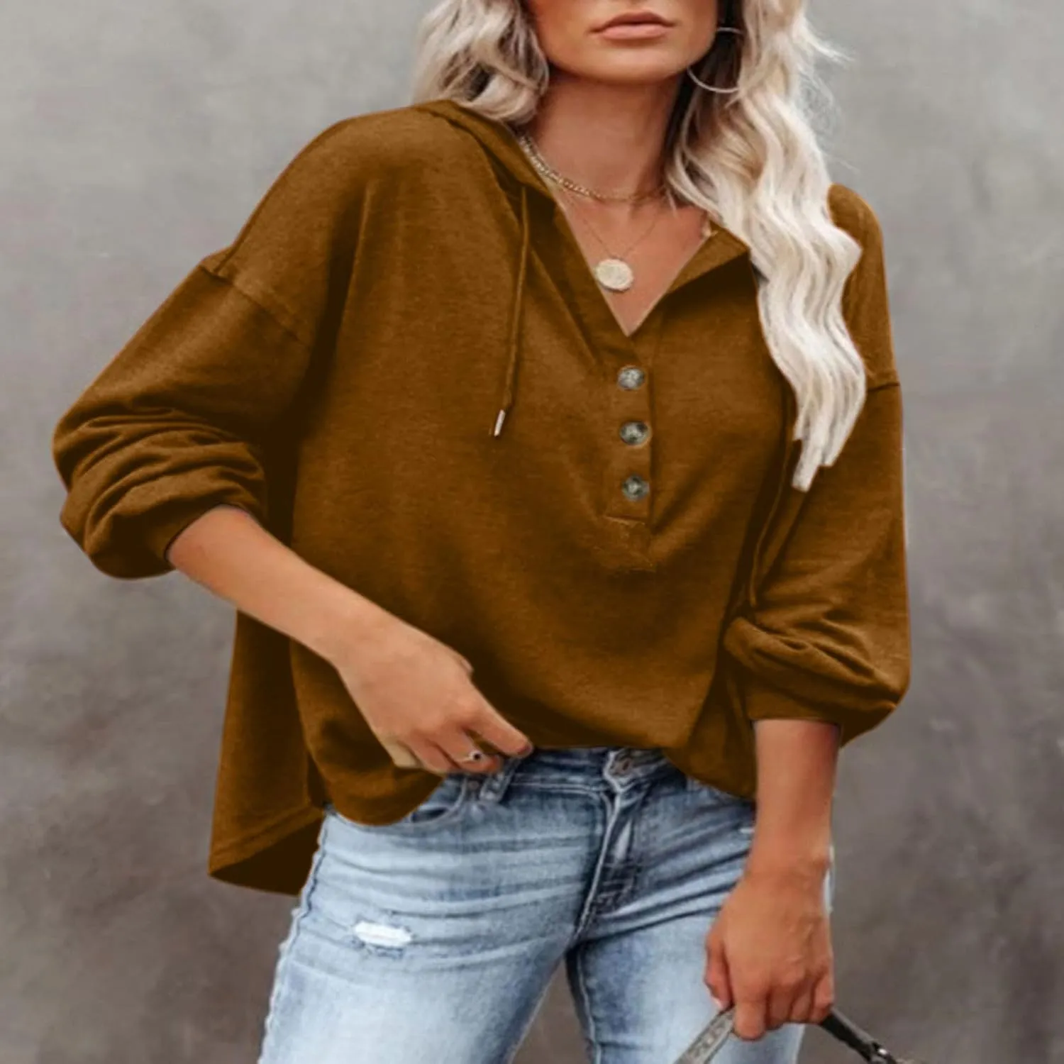 Womens Tops Hoodies Long Sleeve Botton Down Sweatshirt Oversized V Neck Shirts Spring Fall Going Out Workout Outfits