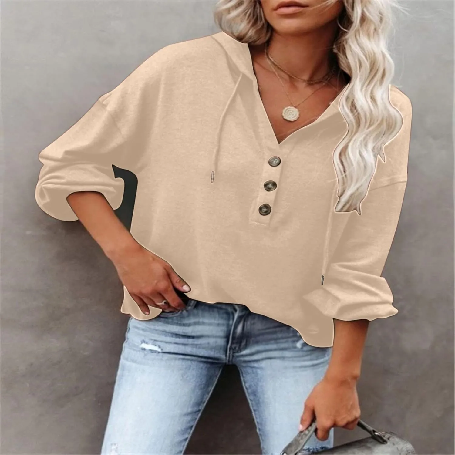 Womens Tops Hoodies Long Sleeve Botton Down Sweatshirt Oversized V Neck Shirts Spring Fall Going Out Workout Outfits