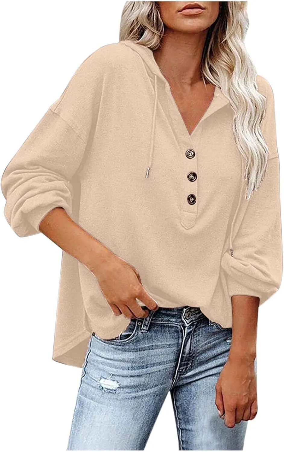 Womens Tops Hoodies Long Sleeve Botton Down Sweatshirt Oversized V Neck Shirts Spring Fall Going Out Workout Outfits