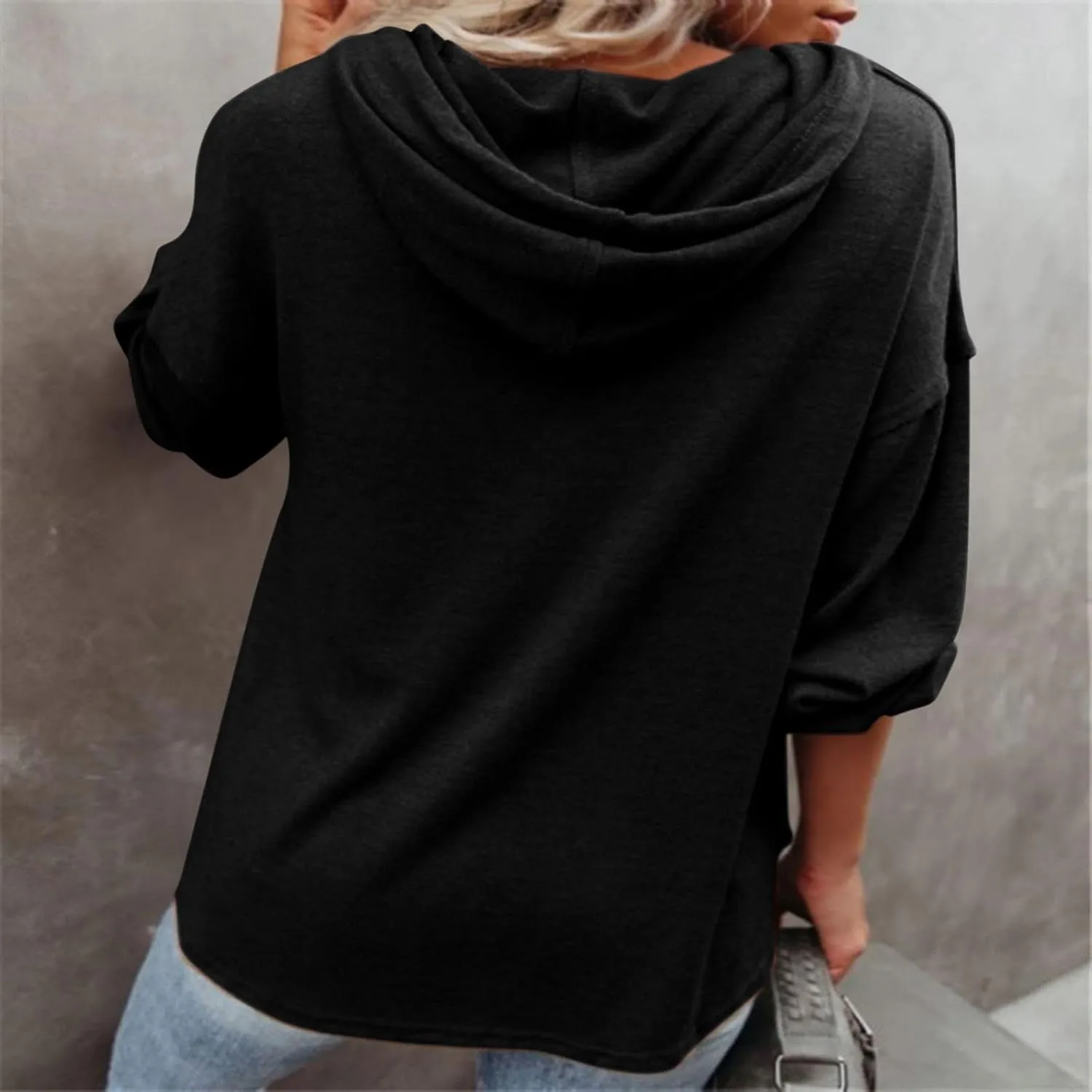 Womens Tops Hoodies Long Sleeve Botton Down Sweatshirt Oversized V Neck Shirts Spring Fall Going Out Workout Outfits