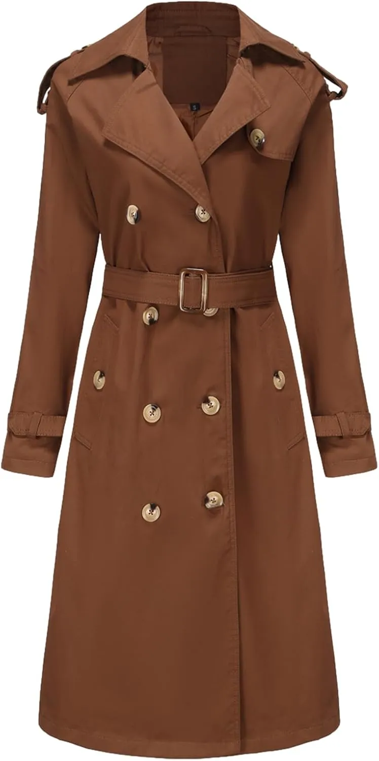 Women's Trench Coats Double Breasted Overcoat Belted Outerwear Jacket