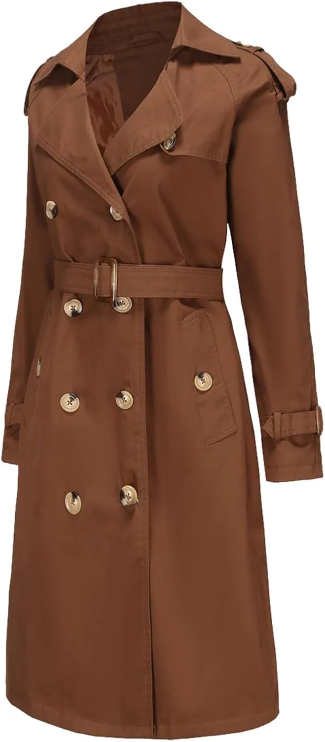 Women's Trench Coats Double Breasted Overcoat Belted Outerwear Jacket