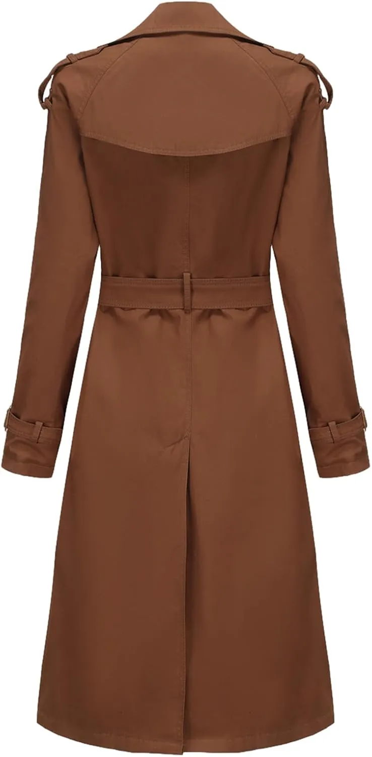 Women's Trench Coats Double Breasted Overcoat Belted Outerwear Jacket