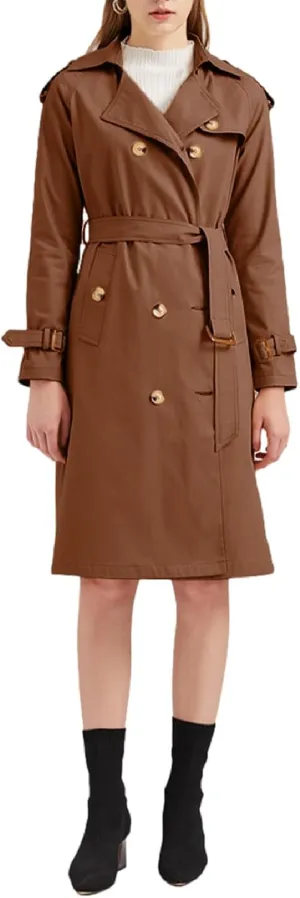 Women's Trench Coats Double Breasted Overcoat Belted Outerwear Jacket