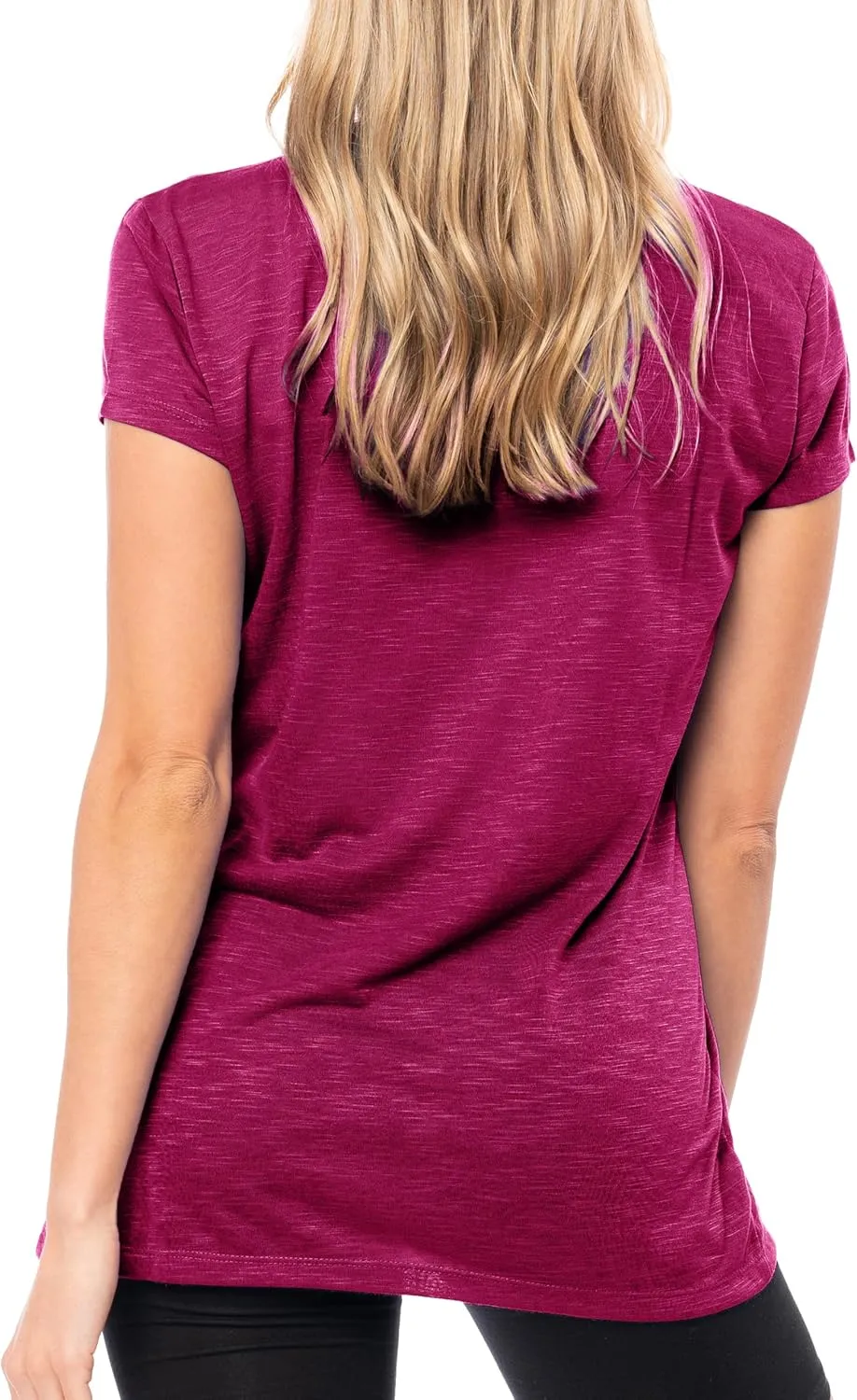 Women's V Neck T Shirts | Short Sleeve Tops | Flowy Slub Burnout Fabric | Active Casual Workout |Multi Packs Colors