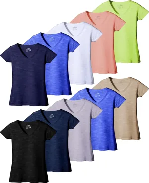 Women's V Neck T Shirts | Short Sleeve Tops | Flowy Slub Burnout Fabric | Active Casual Workout |Multi Packs Colors