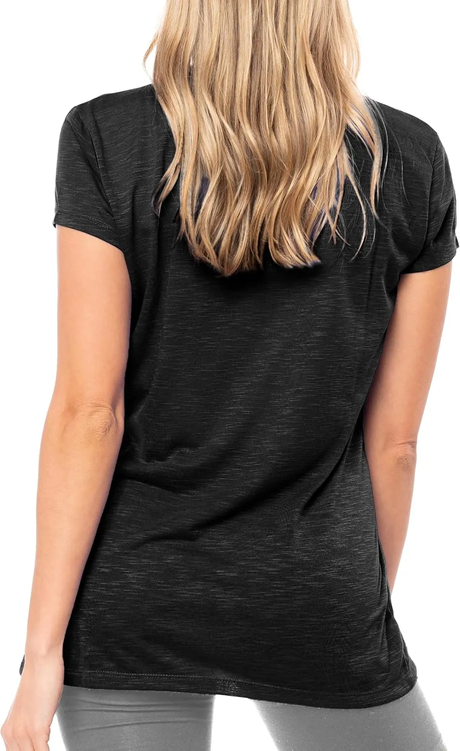Women's V Neck T Shirts | Short Sleeve Tops | Flowy Slub Burnout Fabric | Active Casual Workout |Multi Packs Colors