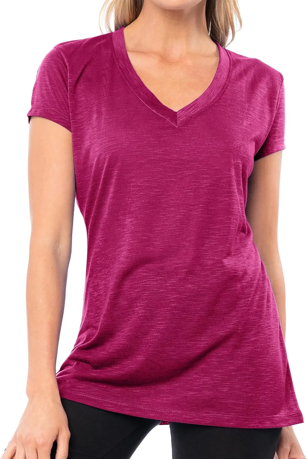 Women's V Neck T Shirts | Short Sleeve Tops | Flowy Slub Burnout Fabric | Active Casual Workout |Multi Packs Colors