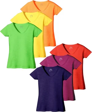 Women's V Neck T Shirts | Short Sleeve Tops | Flowy Slub Burnout Fabric | Active Casual Workout |Multi Packs Colors