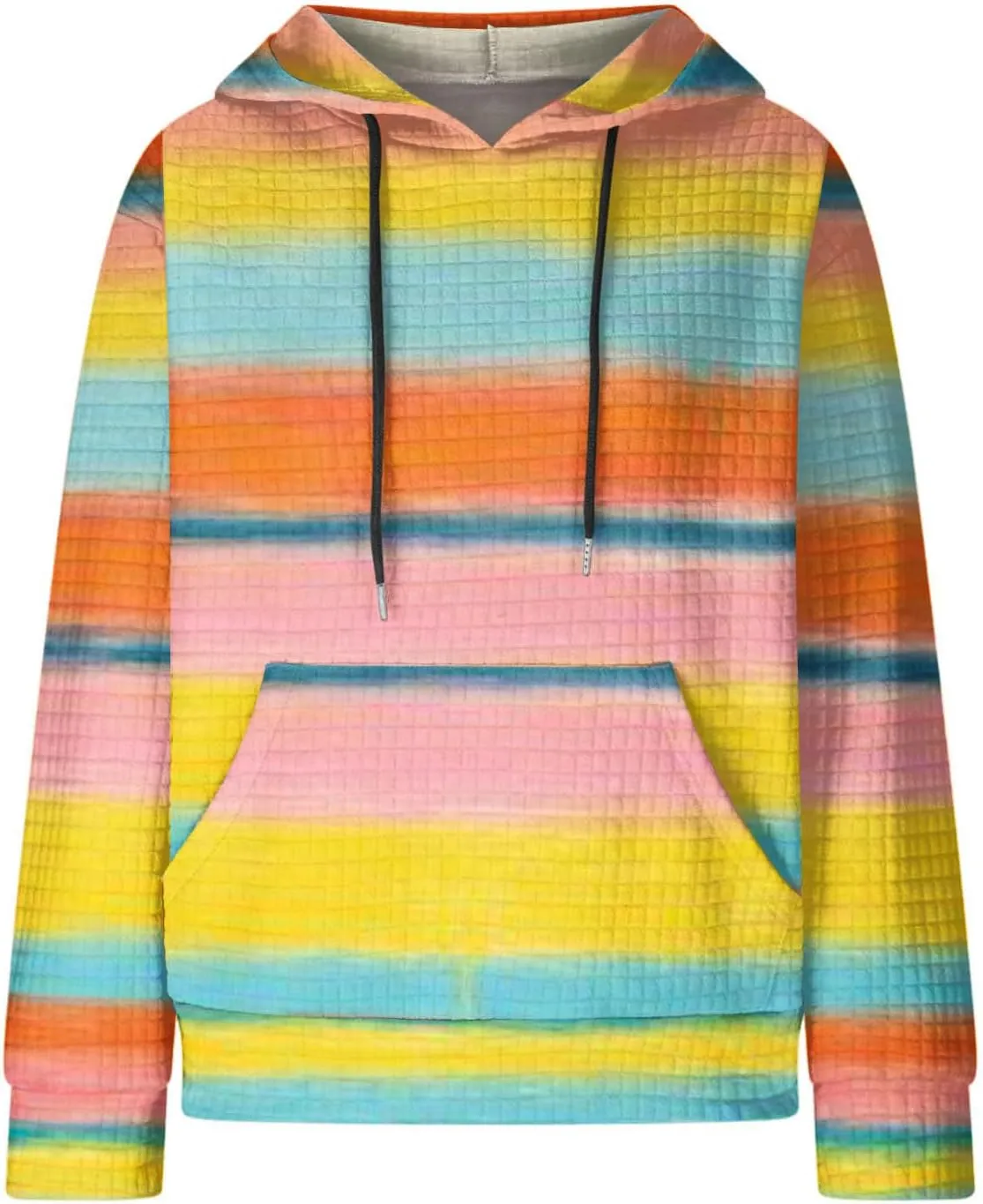 Womens Waffle Knit Trendy Sweatshirt Casual Comfort Hoodie Sweatshirts Drawstring Pullover Tops Preppy Clothes 2024