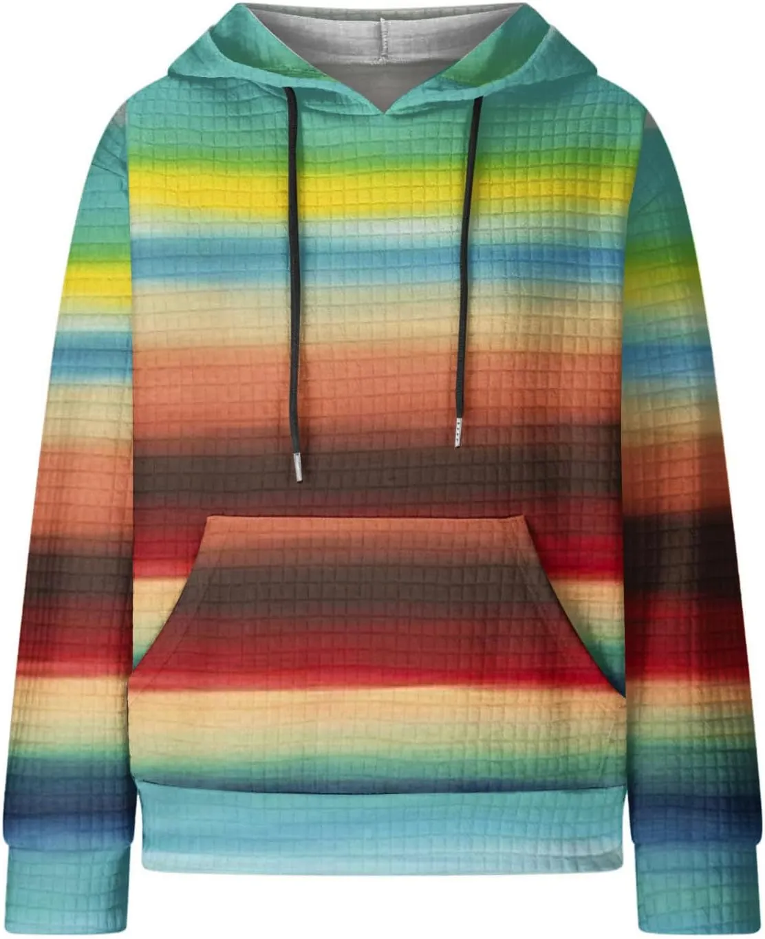 Womens Waffle Knit Trendy Sweatshirt Casual Comfort Hoodie Sweatshirts Drawstring Pullover Tops Preppy Clothes 2024
