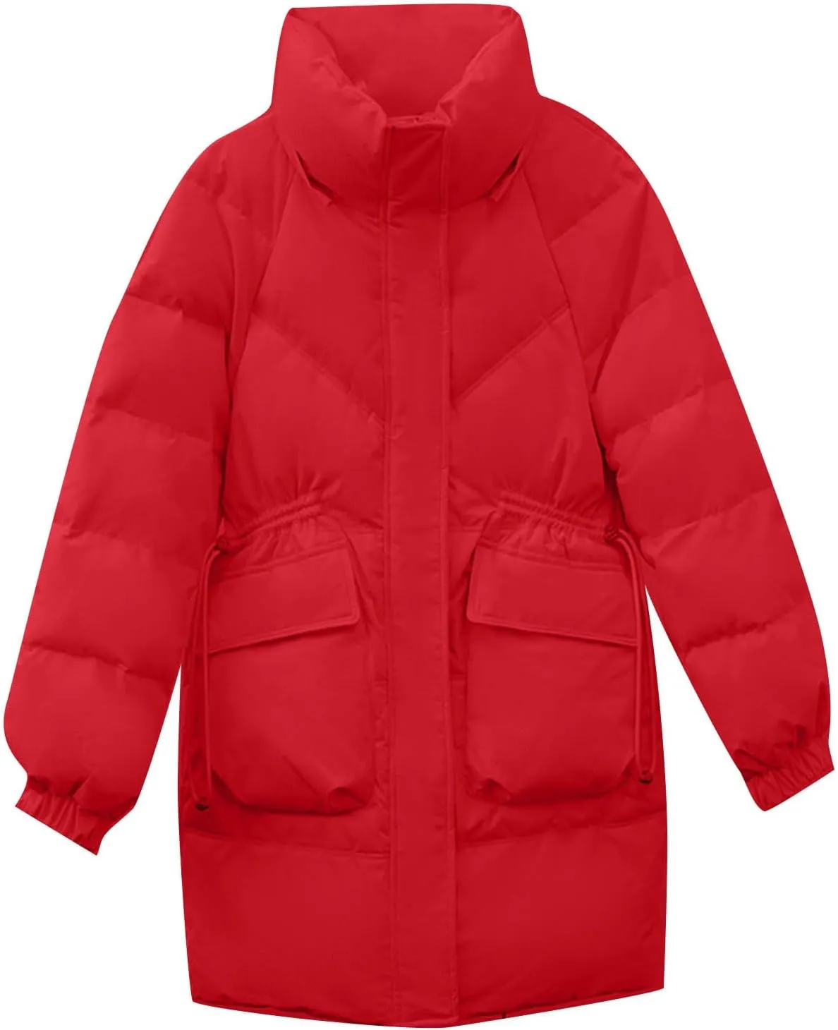 Women's Warm Winter Cotton Padded Down Coat Quilted Thicken Puffer Jacket Zipper Pockets Outwear with Removable Hood