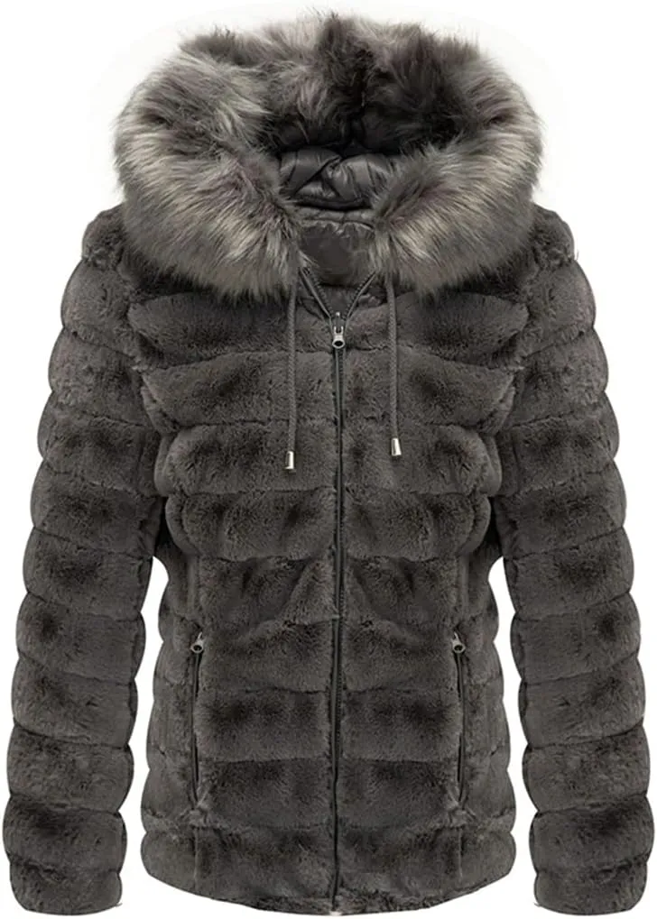 Women's Winter Double Sided Faux Fur Down Jacket Female Parkas Hooded with Fur Collar The Puffer Coat Cotton Padded Clothes