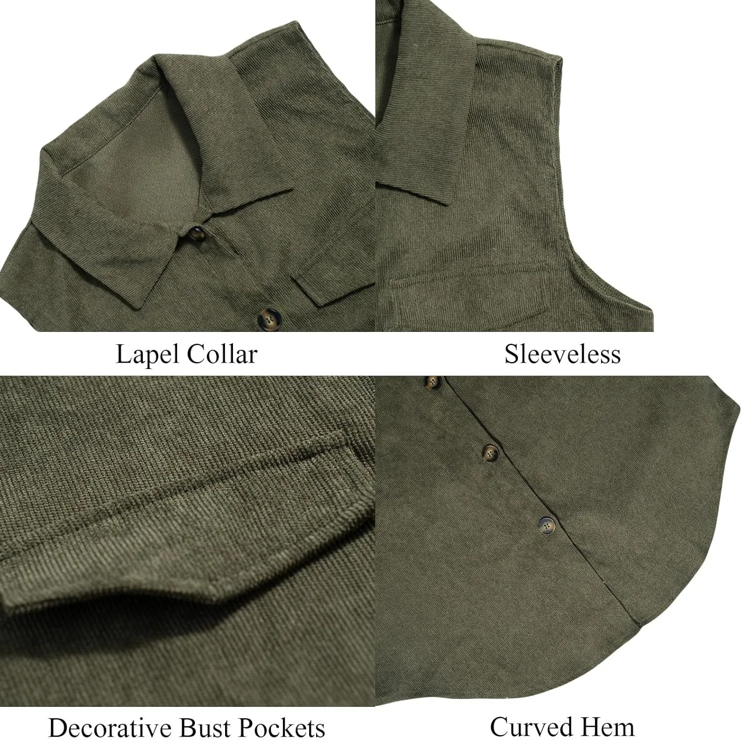 Wowcarbazole Womens Solid Vest Button Down Sleeveless Lapel Neck Long Vest Tops Outerwear Casual Corduroy Waistcoat Shirts