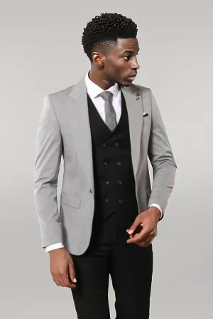 WSS Black Double Breasted Vest Grey Men Suit  - Singen