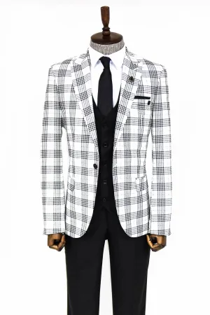 WSS Checked Slim Fit Black-White Men Suit  - Grapevine