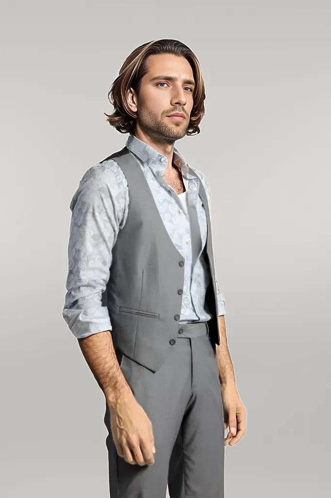 WSS Grey Slim Fit Men's Suit with Vest  - Singen