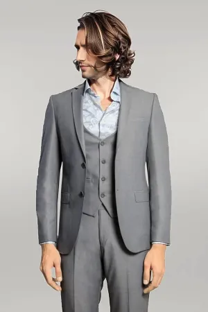 WSS Grey Slim Fit Men's Suit with Vest  - Singen