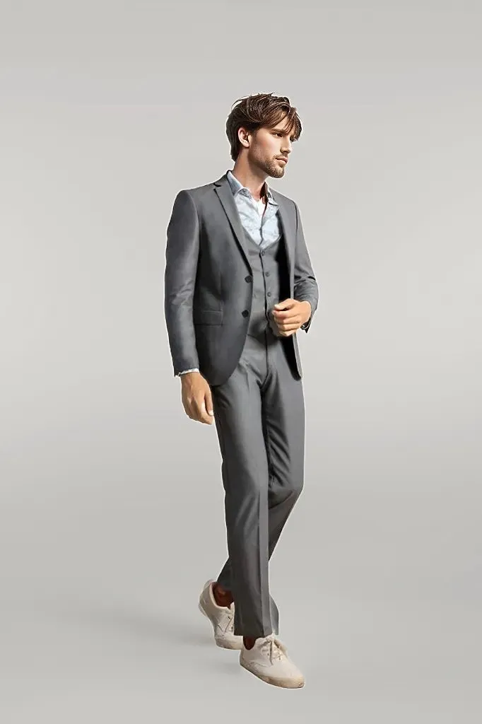 WSS Grey Slim Fit Men's Suit with Vest  - Singen