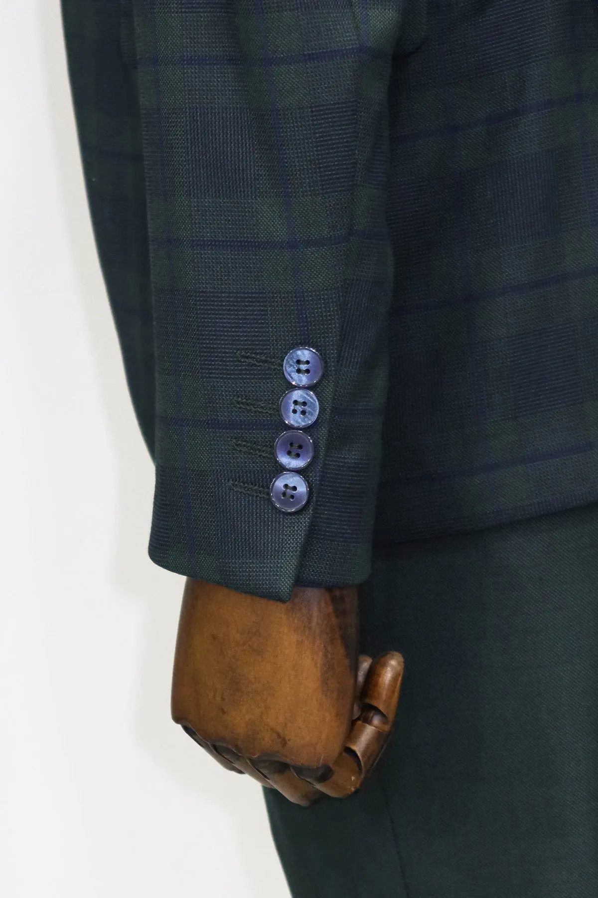 WSS Slim Fit Checked Green Men Suit  - Singen