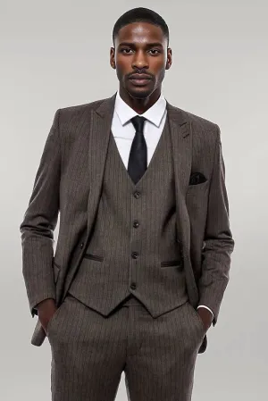 WSS Striped Slim Fit Brown Men Suit  - Singen