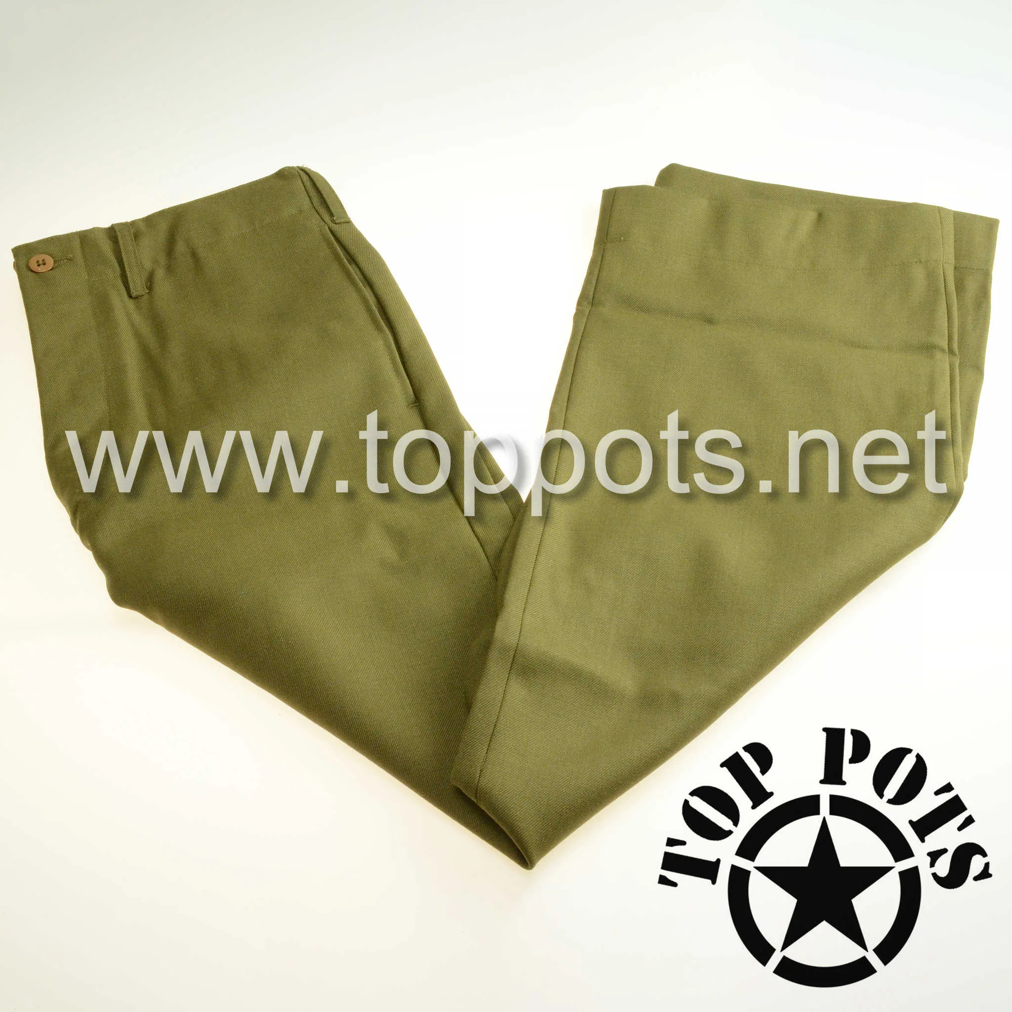 WWII US Army Reproduction M1937 Mustard Wool Enlisted Uniform Service Pants – Trousers, Wool Serge, OD, Light Shade, M1937