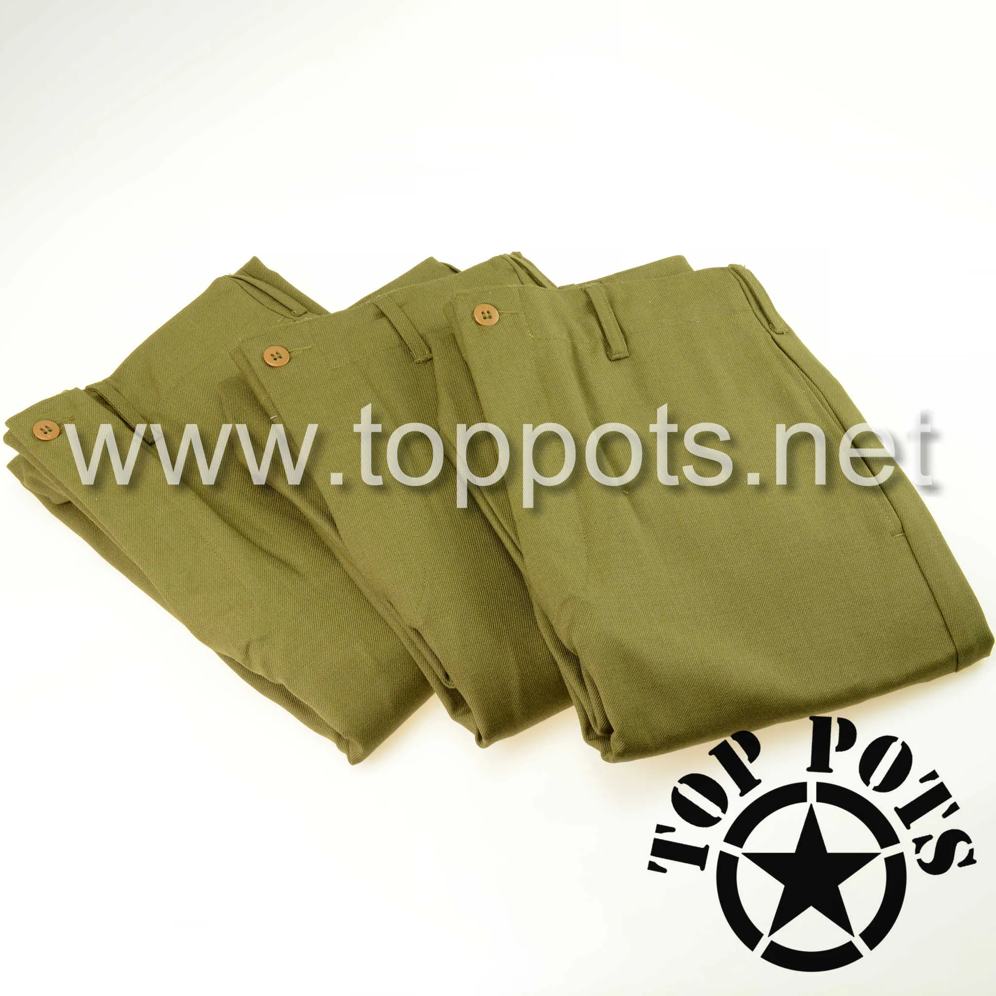WWII US Army Reproduction M1937 Mustard Wool Enlisted Uniform Service Pants – Trousers, Wool Serge, OD, Light Shade, M1937
