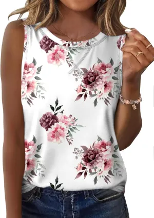 Zeagoo Women's Tank Tops Crew Neck Sleeveless Tops Floral Solid Summer Shirts Casual Loose Flowy Tunic Blouses